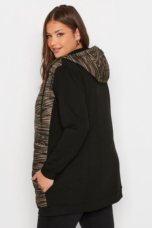 Plus Size Black Marble Print Padded Zip Hoodie | Yours Clothing 3