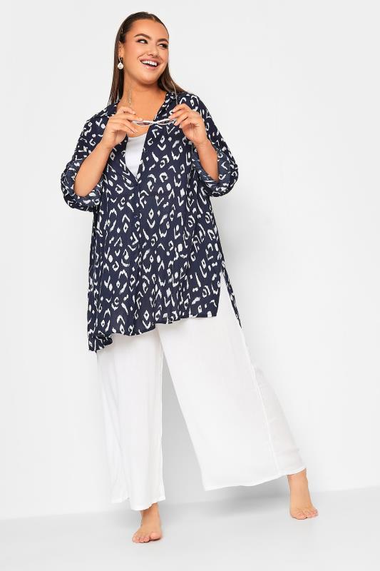 YOURS Plus Size Navy Blue Ikat Print Beach Shirt | Yours Clothing 4