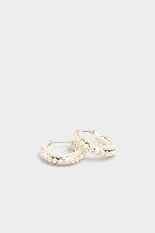 Gold Tone Pearl Hoop Earrings | Yours Clothing 3