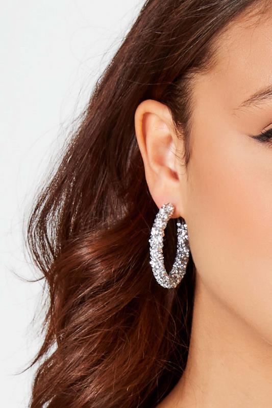  Tallas Grandes Silver Crystal Hoop Earrings