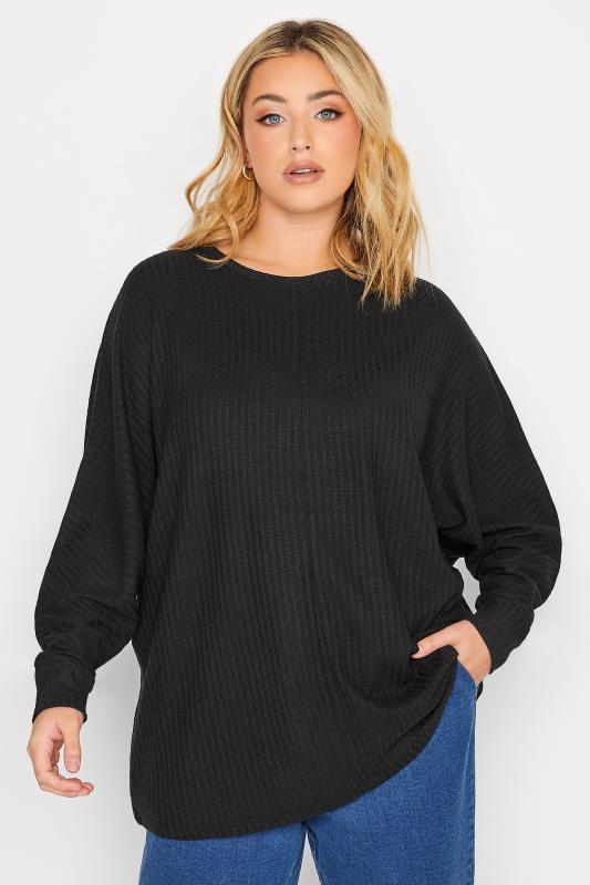 Plus Size  YOURS Curve Black Soft Touch Ribbed Top