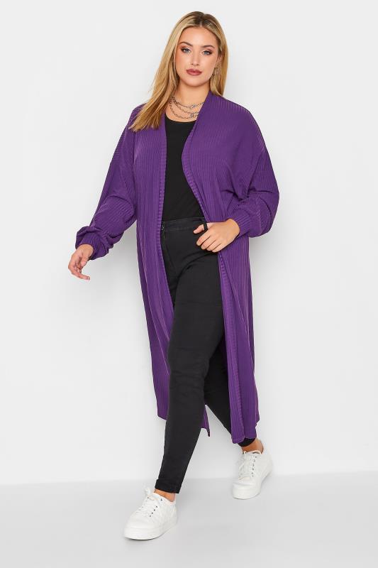 Plus Size  LIMITED COLLECTION Curve Plum Purple Ribbed Maxi Cardigan
