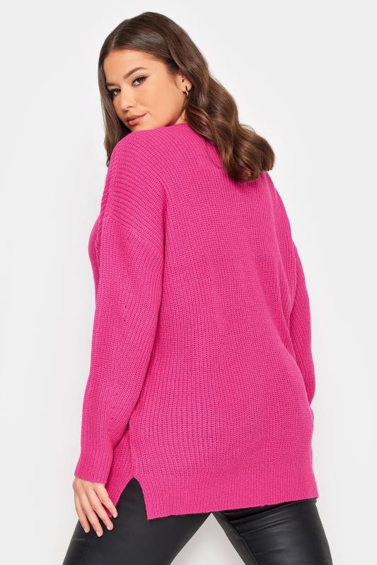 YOURS Plus Size Bright Pink Drop Shoulder Knitted Jumper | Yours Clothing 3