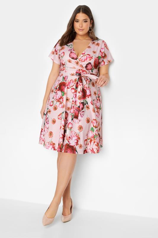 Grande Taille YOURS LONDON Curve Pink Floral Print Wrap Midi Dress