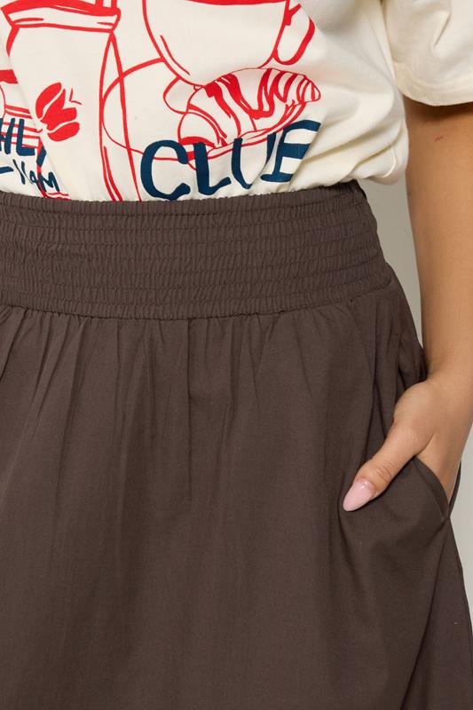 PixieGirl Petite Women's Chocolate Brown Poplin Shirred Cotton Maxi Skirt | PixieGirl 4