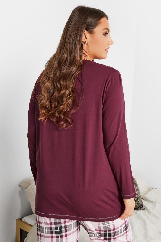 Plus Size Long Sleeve Burgundy Red Pyjama Top | Yours Clothing  3