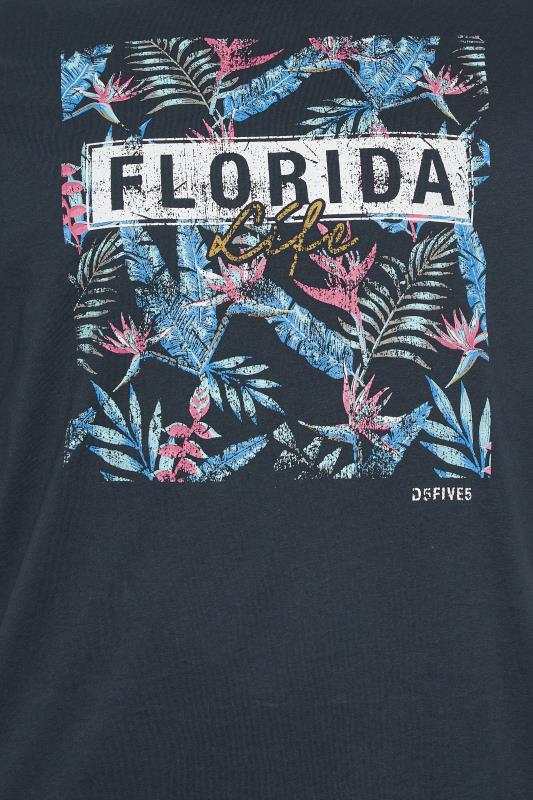 D555 Big & Tall Navy Blue Florida Floral Print T-Shirt | BadRhino 2