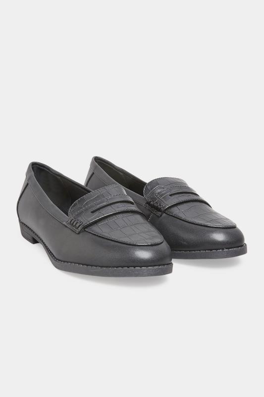 Black Croc Loafers In Extra Wide Fit | Yours Clothing 2