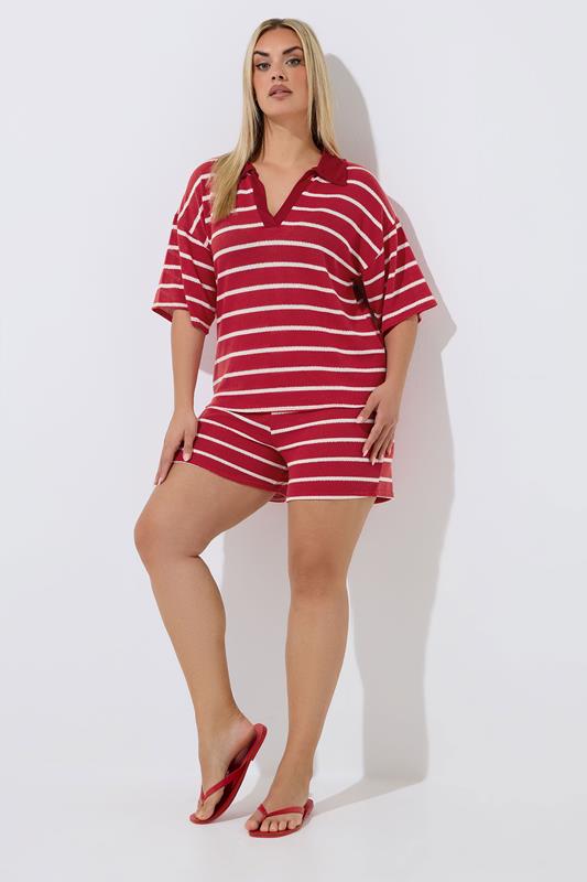 LIMITED COLLECTION Plus Size Red Stripe Rugby Collar Top | Yours Clothing 2