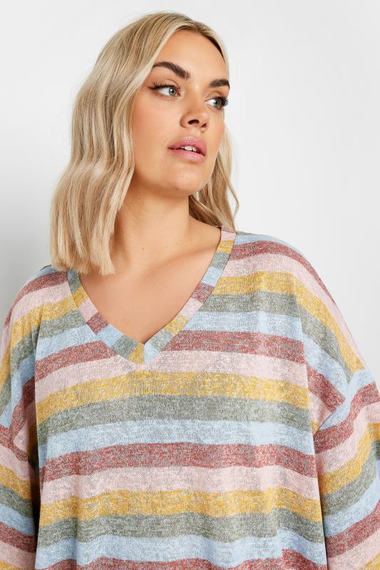 YOURS Plus Size Pink & Orange Striped Oversized T-Shirt | Yours Clothing 4