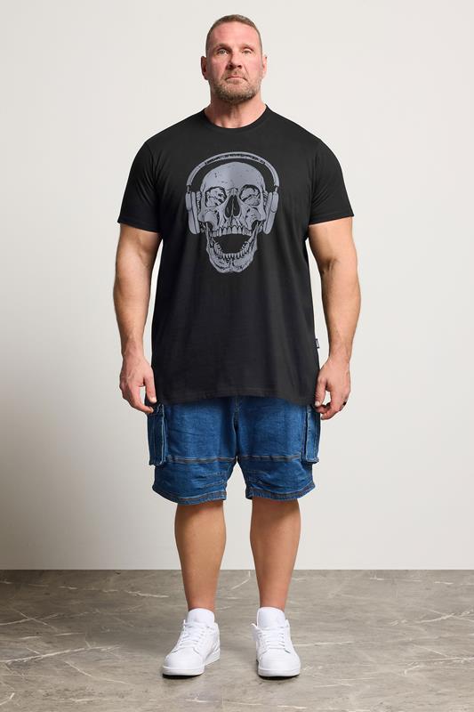 BadRhino Big & Tall Black Extra Long Skull Headphones Graphic T-Shirt | BadRhino 1