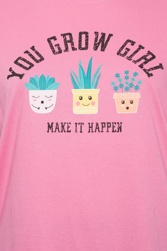 YOURS Plus Size Pink 'You Grow Girl' Tapered Pyjama Set | Yours Clothing 4