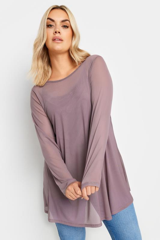 YOURS Plus Size Purple Mesh Swing Top | Yours Clothing 1