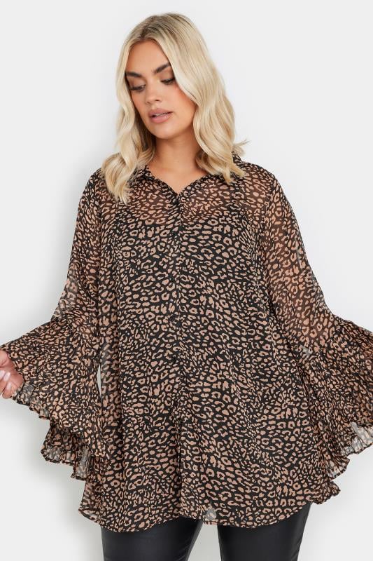 YOURS Plus Size Black Leopard Print Flared Sleeve Shirt | Yours Clothing 4