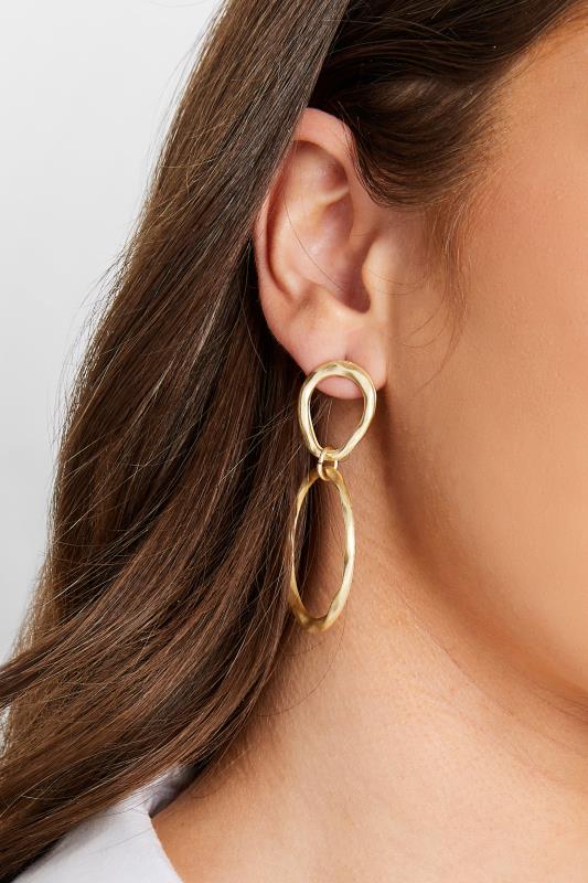  Gold Tone Textured Double Hoop Earrings