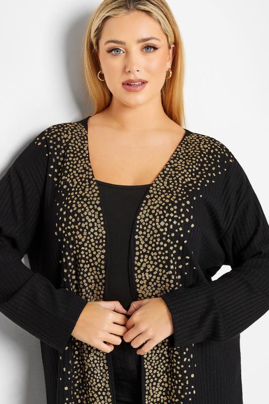 YOURS LUXURY Plus Size Curve Black & Gold Glitter Soft Touch Cardigan | Yours Clothing  2