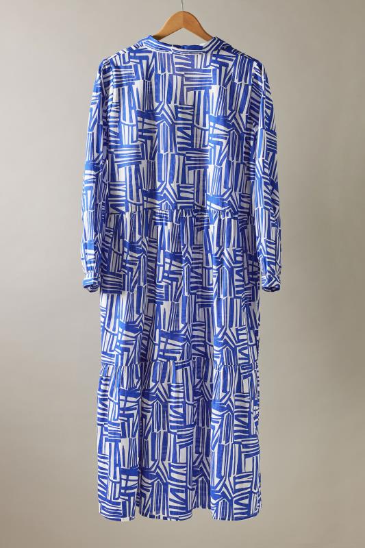 EVANS Plus Size Blue Abstract Print Long Sleeve Shirt Dress | Evans 7