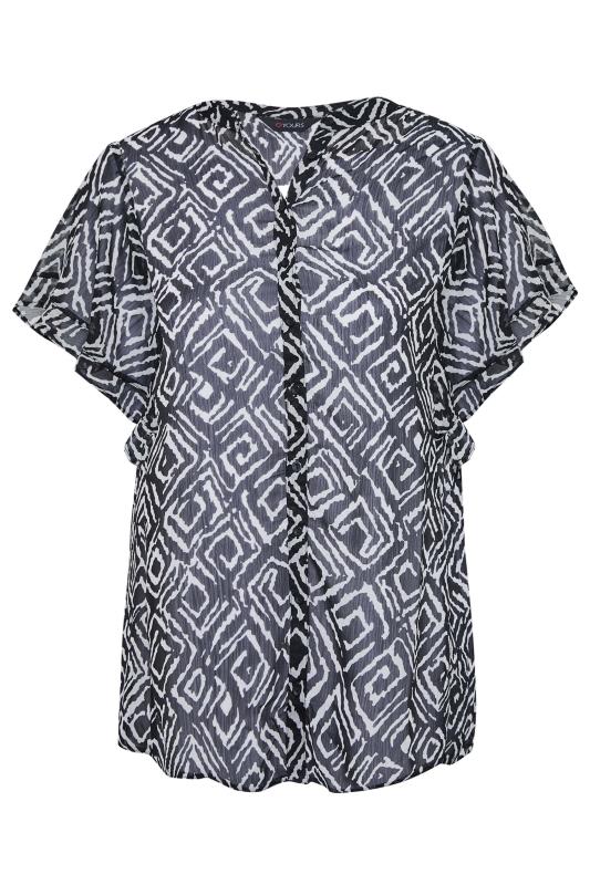 Plus Size Black & White Short Frill Sleeve Shirt | Yours Clothing 7