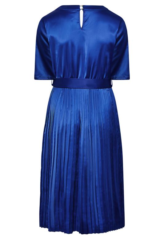 YOURS LONDON Plus Size Blue Satin Pleated Wrap Dress | Yours Clothing 7