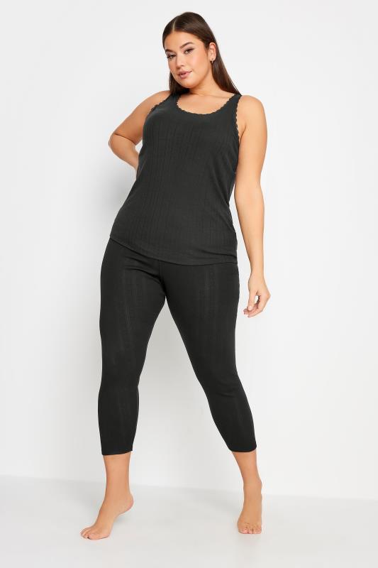 YOURS Plus Size Black Pointelle Thermal Vest Top | Yours Clothing 2