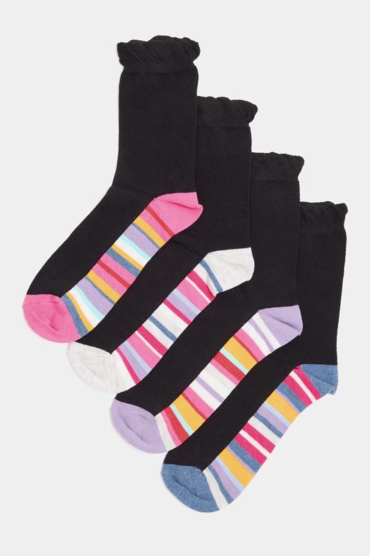  4 PACK Black Stripe Footbed Ankle Socks