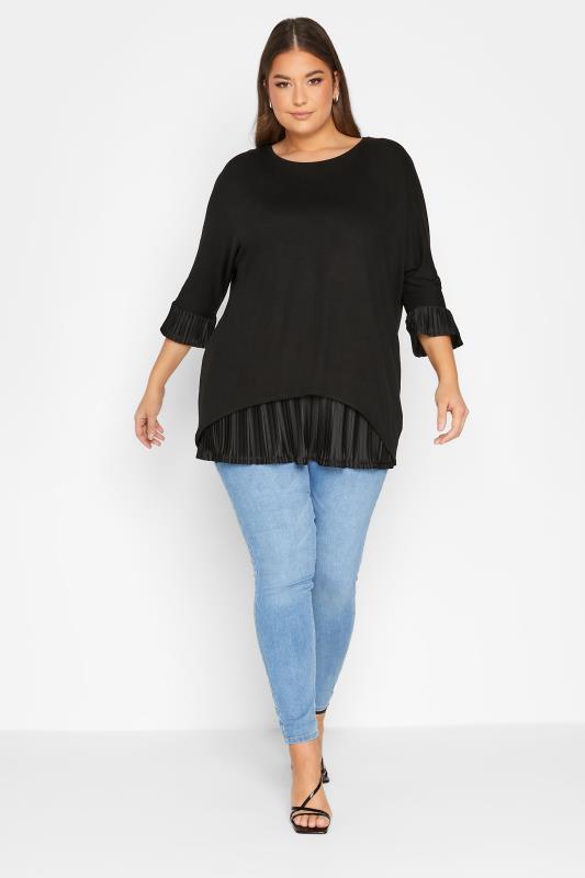 YOURS LUXURY Plus Size Curve Black Double Layer Pleated Blouse | Yours Clothing  2