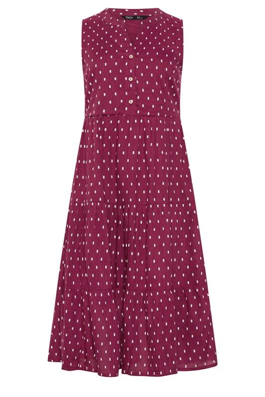 M&Co Petite Berry Red Dobby Tiered Cotton Midi Dress | M&Co 5