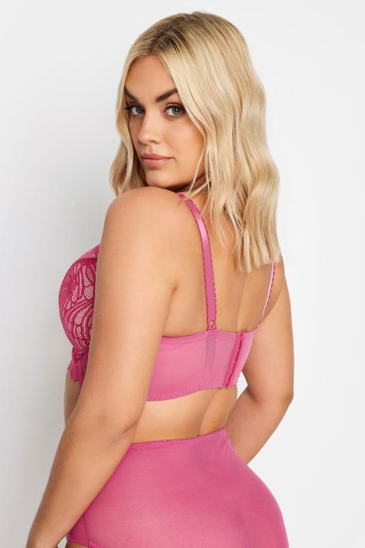 Plus Size Pink Lace Strap Detail Padded Underwired Longline Bra | Yours Clothing 4