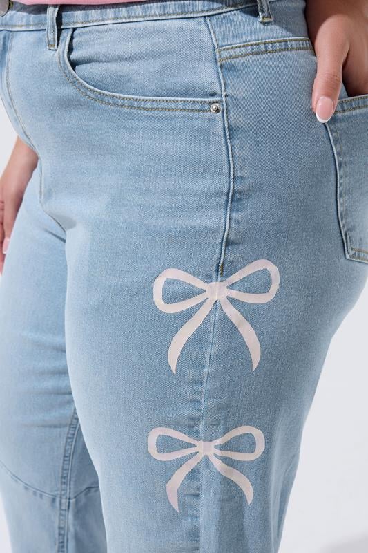 LIMITED COLLECTION Plus Size Blue Bow Barrel Leg Jeans | Yours Clothing 5