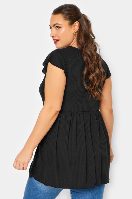 LIMITED COLLECTION Plus Size Black Ribbed Peplum Top | Yours Clothing  3