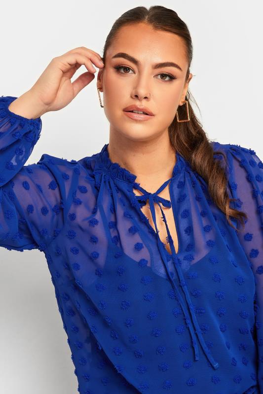 YOURS Curve Plus Size Cobalt Blue Dobby Blouse | Yours Clothing  4