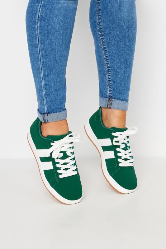Plus Size  Green Padded Lace Up Trainers In Wide E Fit