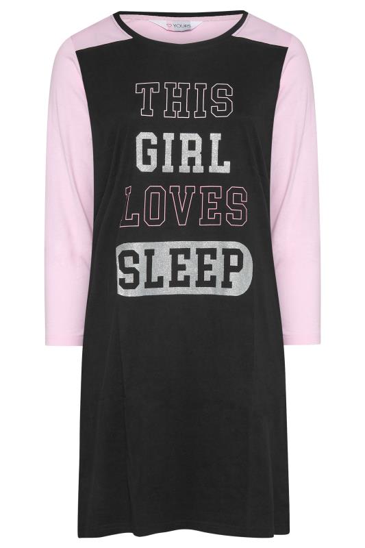 Plus Size Black 'This Girl Loves Sleep' Nightdress | Yours Clothing 7