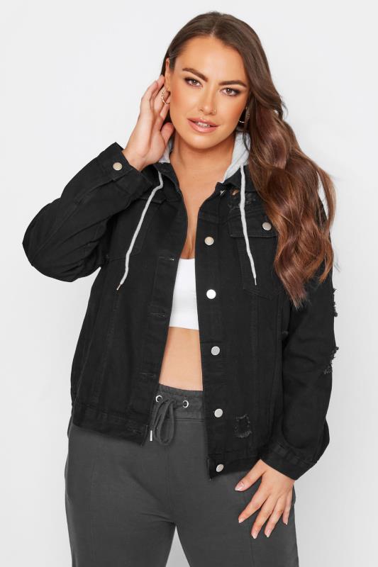 Plus Size  LIMITED COLLECTION Curve Black Hooded Distressed Denim Jacket