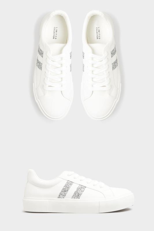 LIMITED COLLECTION White & Silver Stripe Flatform Trainers in Regular Fit_A.jpg