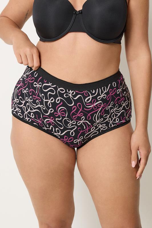 YOURSET Plus Size 5 PACK Black Bow Print Full Briefs | Yours Clothing 2