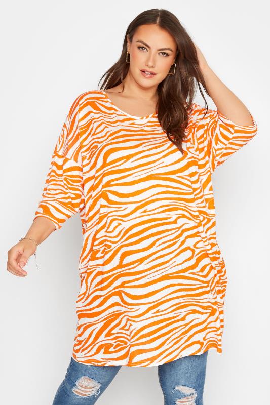 Plus Size  Curve Orange Zebra Print Oversized T-Shirt