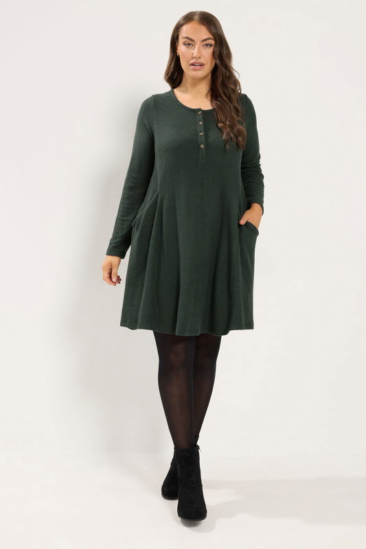 green dress grey tights YOURS Plus Size Dark Henley Drape Pocket grey tights outfit