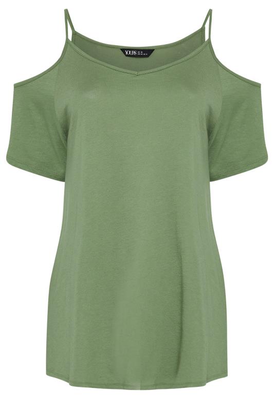 YOURS Curve Plus Size 2 PACK Black & Khaki Green Cold Shoulder T-Shirts | Yours Clothing  10