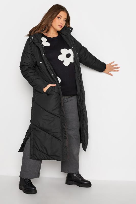 Plus Size Black Padded Maxi Coat | Yours Clothing 3