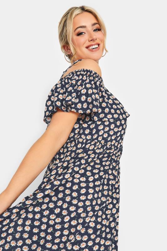 LIMITED COLLECTION Curve Navy Blue Daisy Print Cold Shoulder Dress | Yours Clothing  5