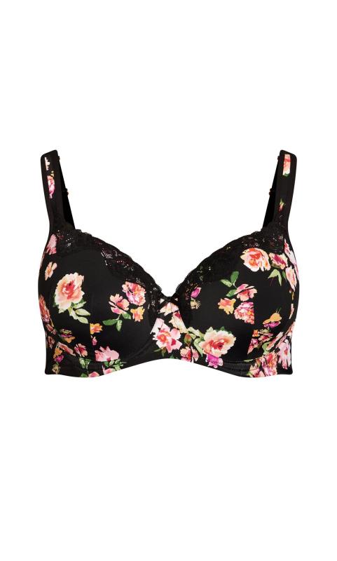 Fashion Black Pink Spot Print Lace Trim Balconette Bra 3