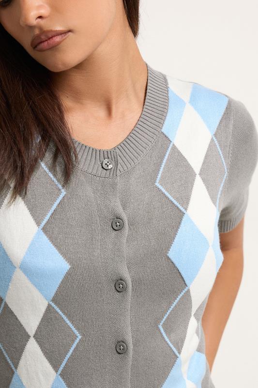 PixieGirl Petite Women's Grey Argyle Cardigan | PixieGirl 5