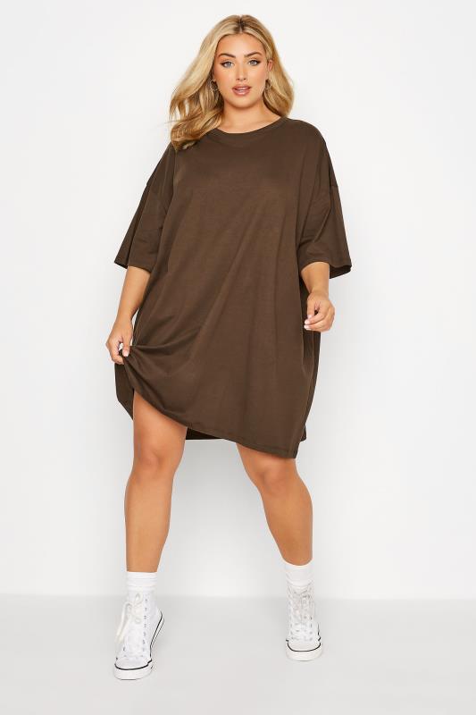 Plus Size Chocolate Brown Oversized Tunic T-Shirt Dress | Yours Clothing 3