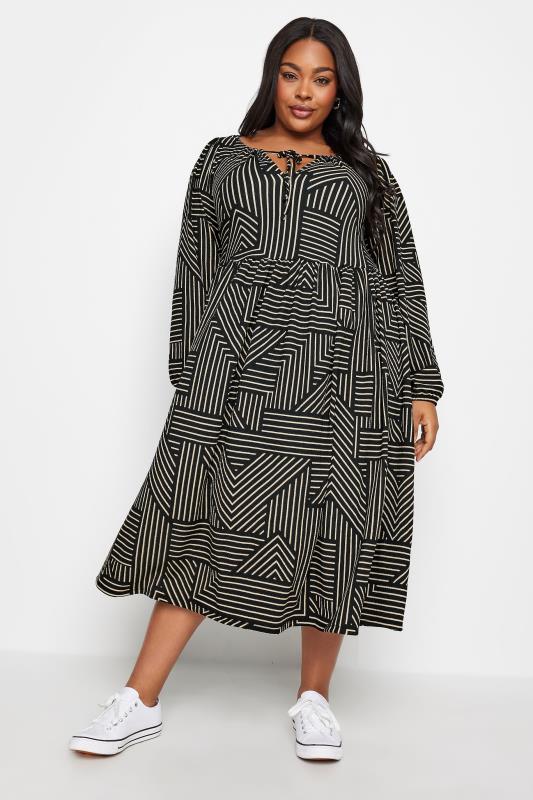 YOURS Curve Black Stripe Print Midaxi Dress | Yours Clothing 1