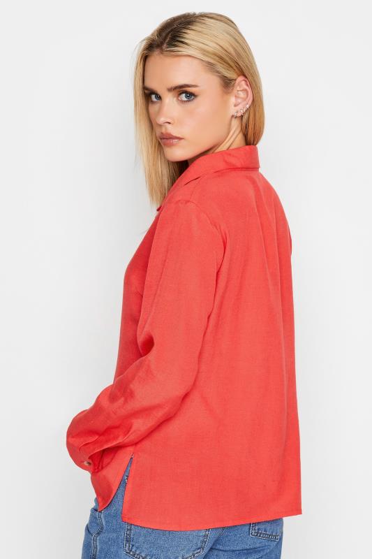 Petite Coral Orange Linen Blend Shirt  | PixieGirl 3
