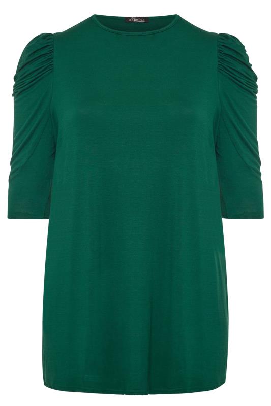 LIMITED COLLECTION Bottle Green Puff Shoulder Jersey Top | Yours Clothing