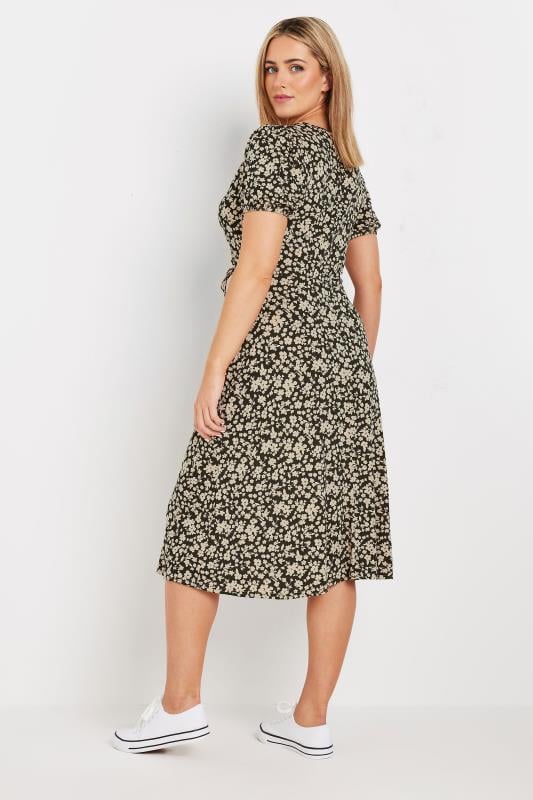 M&Co Natural Brown Ditsy Floral Print Midi Wrap Dress | M&Co 3