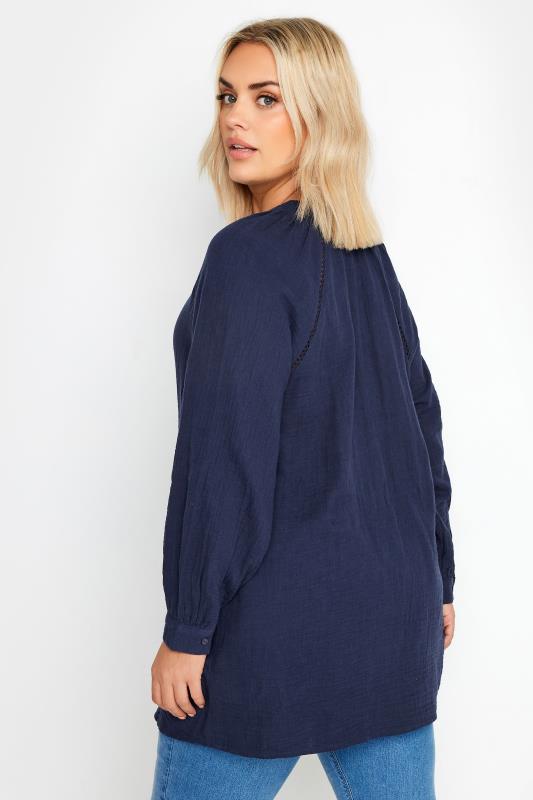 YOURS Plus Size Navy Blue & White Cheesecloth Blouse | Yours Clothing 4