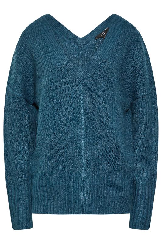 LTS Tall Teal Blue V-Neck Knitted Jumper 6